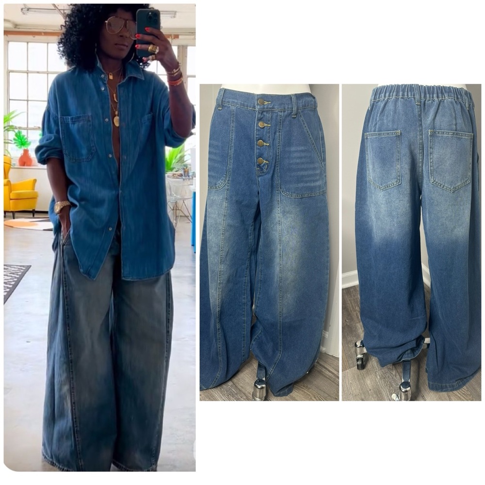 SHEIN Wide Leg High-Waist Button-Fly Jeans - Blue- NWOT-M TALL